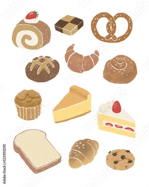 Fototapeta set of breads, bread illustrations