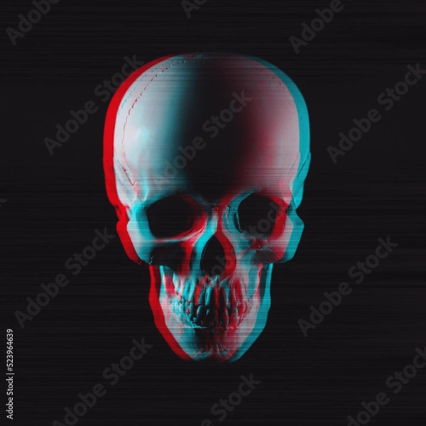Fototapeta Human skull with black and white 3d glitch effect of virtual reality and texture