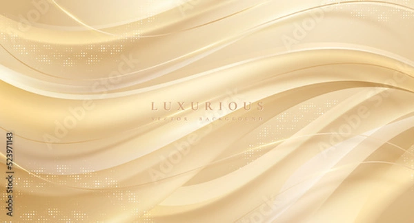 Fototapeta Luxury light brown abstract background combine with golden lines element.
