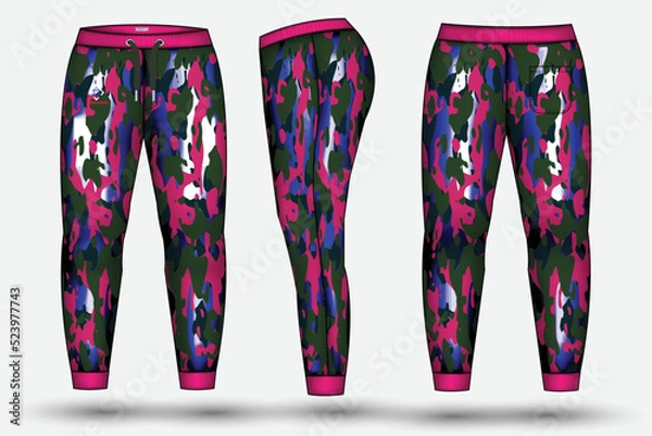 Fototapeta camouflage Trousers pant design template and technical fashion illustration for trouser design and  Mockup