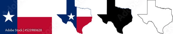 Fototapeta Texas State National Flag Map Texan outline black silhouette