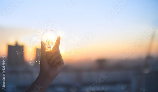 Obraz Renewable energy concept for sustainable, resource and environment icons. Electric power from nature. Creative ideas of energy.