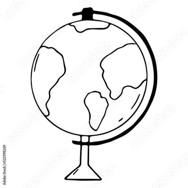 Fototapeta Vector globe icon. A hand-drawn outline of the layout of the globe. Back to School education.