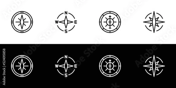 Fototapeta Compass icon set. Flat design icon collection isolated on black and white background.