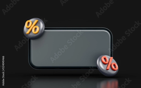 Fototapeta blank template with percentage sign on dark background 3d render concept for discount black Friday 