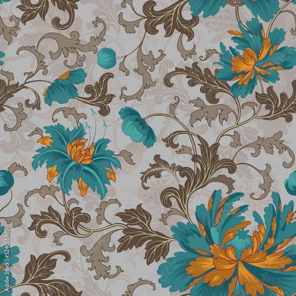 Fototapeta Digital textile kalamkari allover pattern