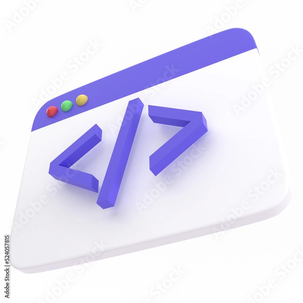 Fototapeta 3d coding icon, for UI, poster, banner, social media post. 3D rendering