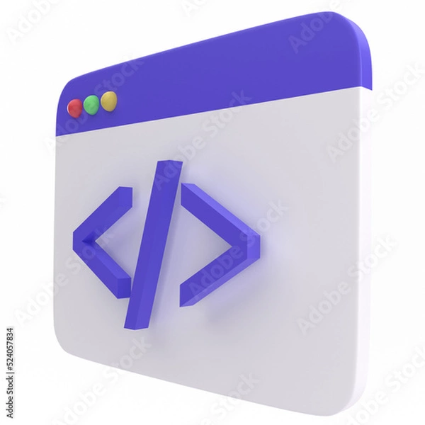 Fototapeta 3d coding icon, for UI, poster, banner, social media post. 3D rendering