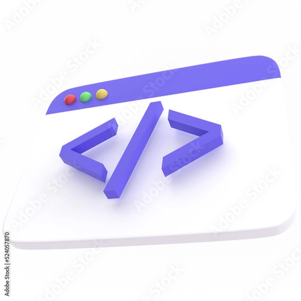 Fototapeta 3d coding icon, for UI, poster, banner, social media post. 3D rendering