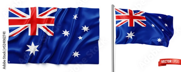 Fototapeta Vector realistic illustration of Australian flags on a white background.
