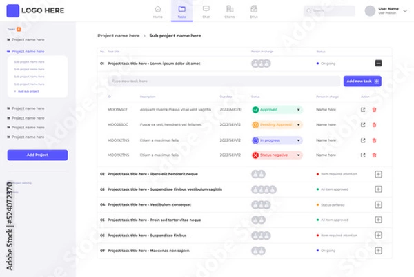 Obraz Project tasks homepage application UI design sources