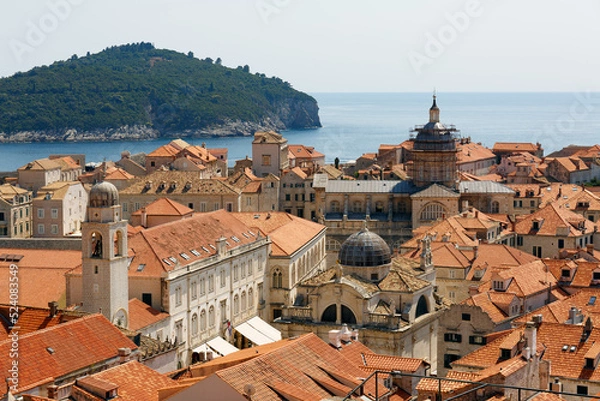 Fototapeta View of Dubrovnik and the Adriatic Sea from the fortress wall