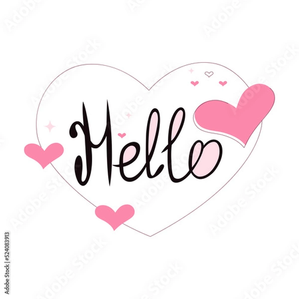Fototapeta Handdrawn lettering with hello word and hearts.