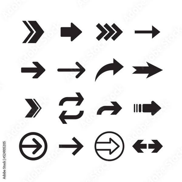 Fototapeta Arrows icon collections. Set of arrow vectors. Arrowheads shapes.