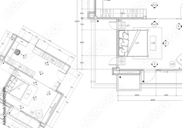 Obraz Floor plan designed building on the drawing.