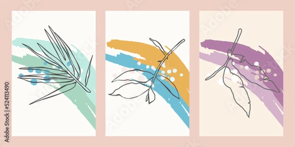 Obraz Set of contemporary art prints with abstract leaves. Modern vector design.