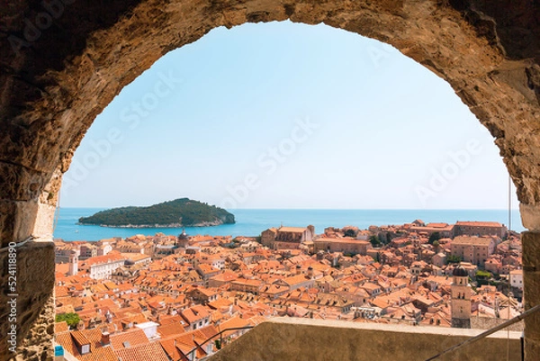 Fototapeta View of Dubrovnik and the Adriatic Sea from the fortress wall