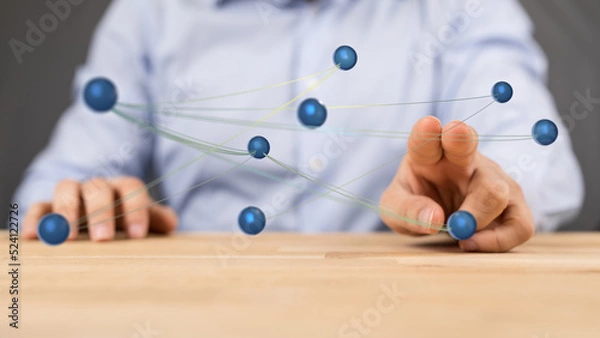 Fototapeta Global network. Blockchain. 3D illustration. Neural networks and artificial intelligence. Abstract