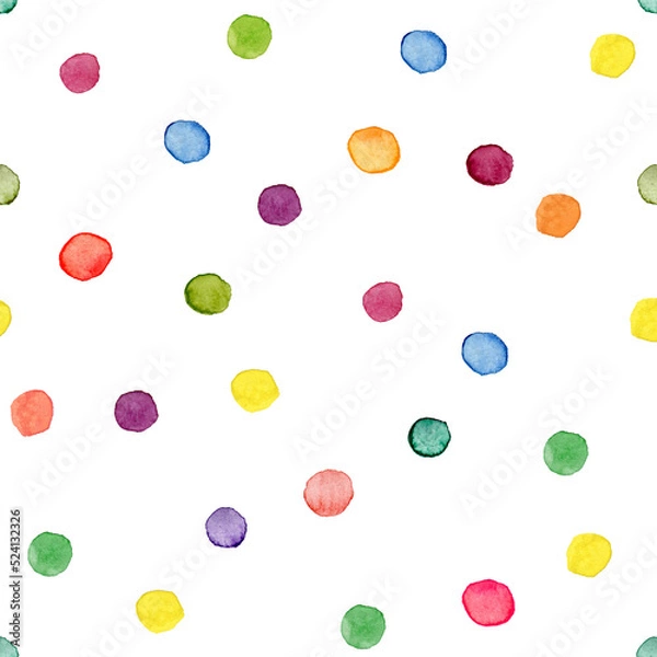 Obraz Carnaval. Watercolor seamless pattern with circles.  Multicolor circles pattern hand painted. Color birthday confetti. Geometric child pattern for postcard, poster, banner and website.