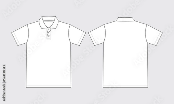 Fototapeta Blank polo shirt mockup front and back view technical fashion illustration vector template