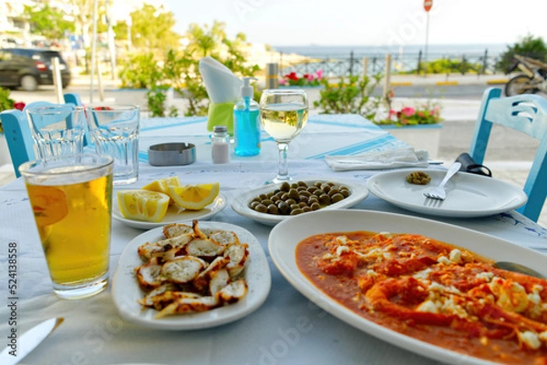 Obraz octopus dish in greece restaurant. close up