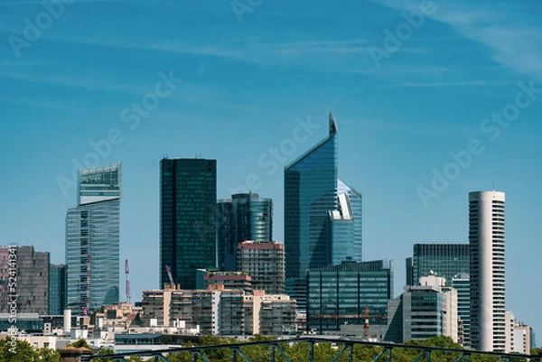Obraz View of the Frankfurt skyscrapers. Frankfurt City Downtown. View on the financial district Frankfurt city, Germany. Skyline cityscape of Frankfurt, Germany during sunny day. 

