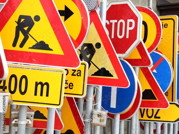 Fototapeta Different colored traffic signs