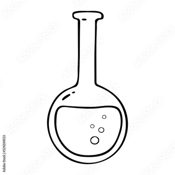Fototapeta The flask vector icon. A hand-drawn doodle. Back to School education.