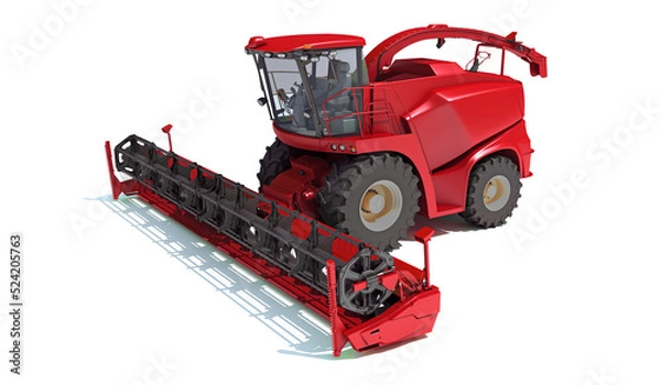 Obraz Combine Harvester farm equipment 3D rendering on white background