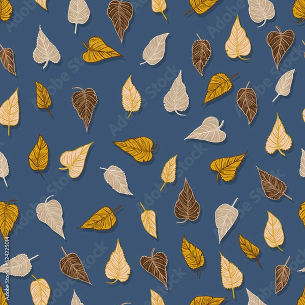 Fototapeta seasonal autumn fallen yellowed leaves vector seamless pattern for fabrics, prints, packaging and cards