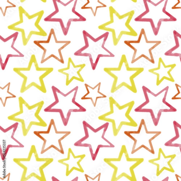 Obraz Seamless pattern yellow red star on white, watercolor textured background