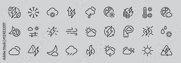 Obraz WEATHER set of icons, icons such as weather forecast and clouds, wind, rain, snow, weather settings and sunny weather and much more. Editable stroke, simple vector lines