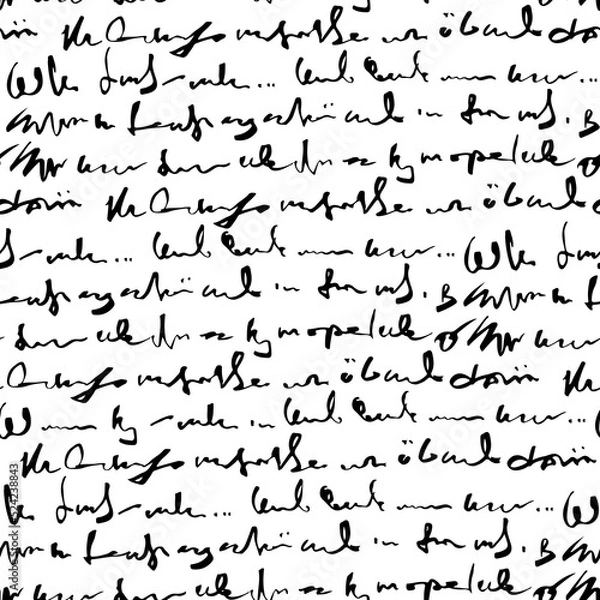 Fototapeta Handwritten abstract text seamless pattern, vector monochrome script background, hand drawn illustration