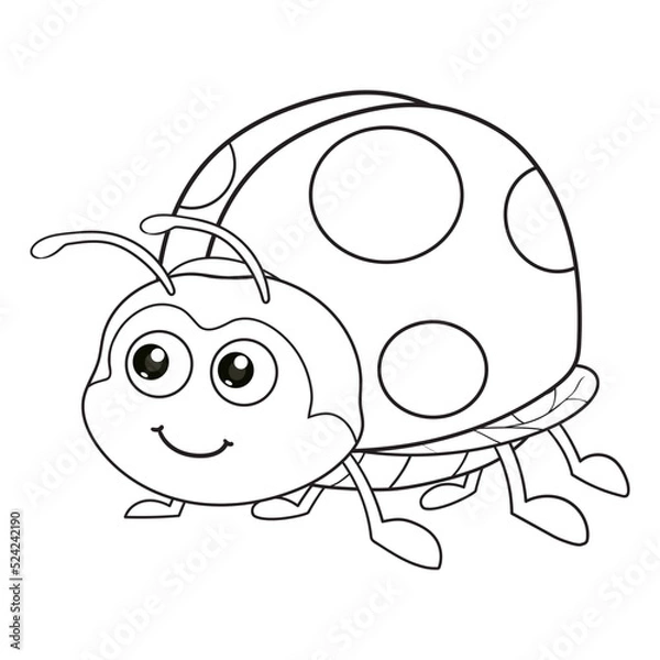 Fototapeta coloring pages or books for kids. cute ladybug cartoon. black and white