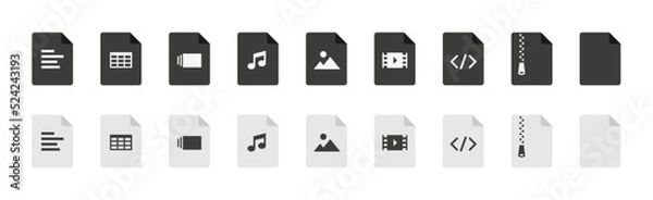 Fototapeta File type icon pack, grayscale outline style
