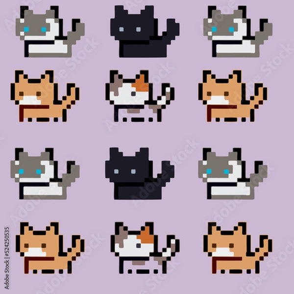 Fototapeta Pattern cat in pixels. Can be used for everything, clothes, stationery, covers and cases, pastels, baby products, dresses and fabrics