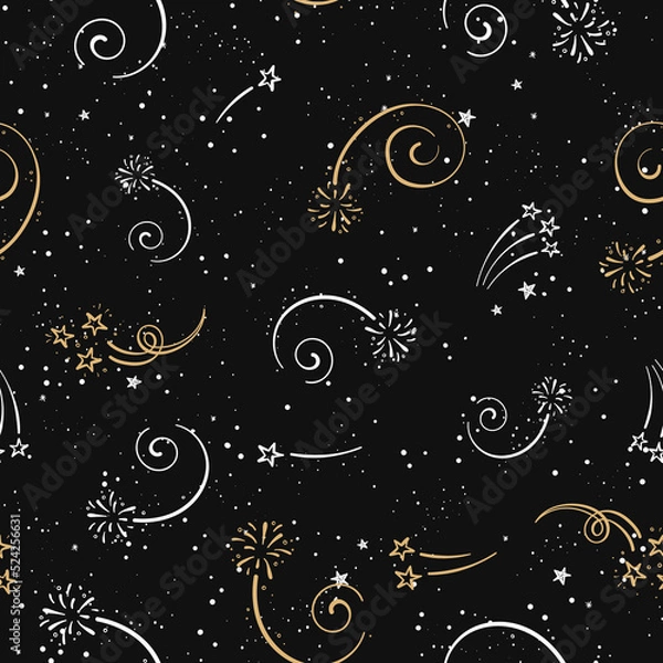 Obraz Fun hand drawn doodle fireworks, seamless pattern, great for textiles, wrapping, banner, wallpapers - vector design