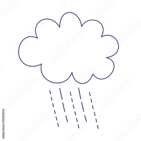 Fototapeta Cloud with raindrops line art