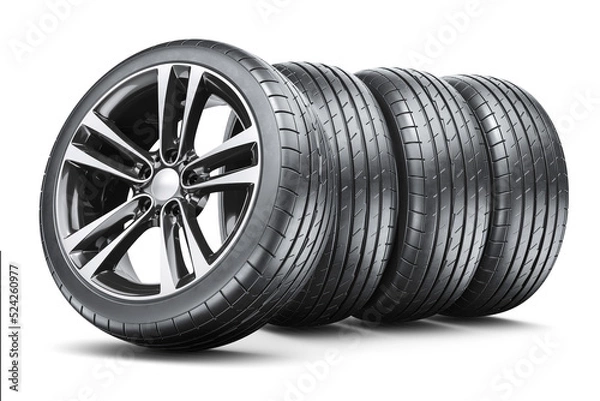Fototapeta A set of car wheels. 3D render
