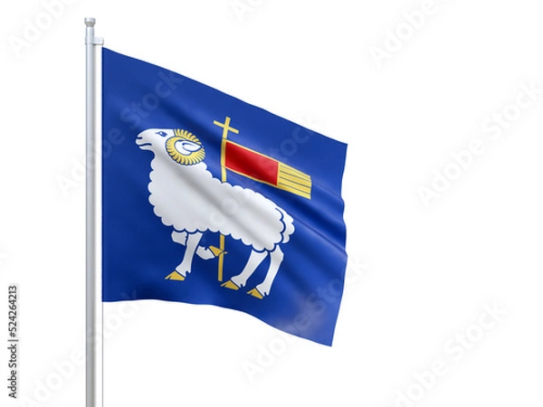 Fototapeta Blekinge (county in Sweden) flag waving on white background, close up, isolated. 3D render
