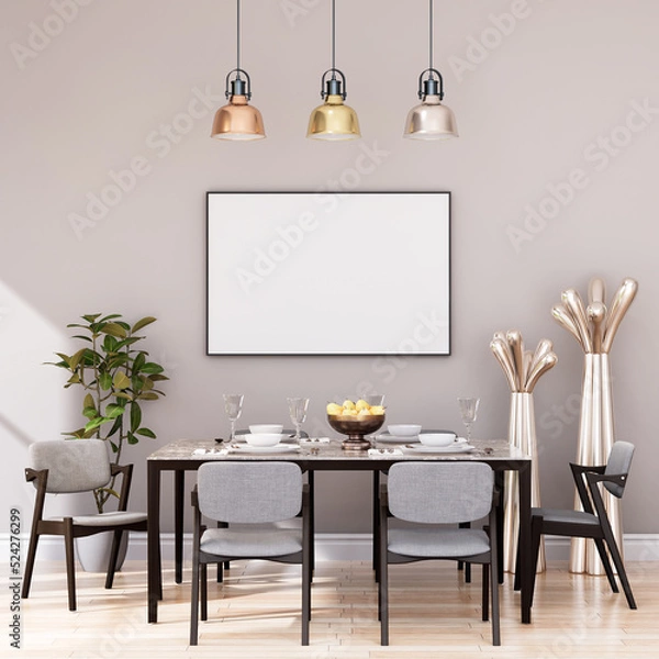 Obraz mock up poster frame in modern interior fully furnished rooms background, Cafe, Dining room,