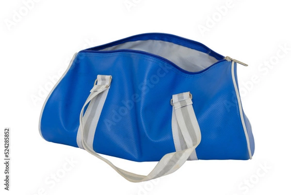 Fototapeta Open blue bag on white background.