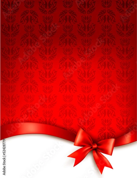 Fototapeta Holiday background with gift glossy bow and ribbon. Vector illus