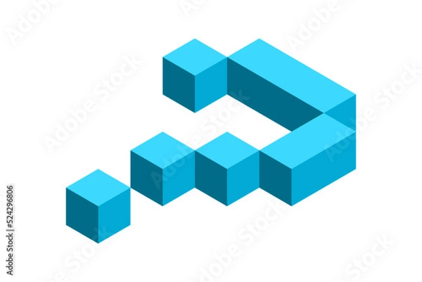 Obraz 3D question mark. Blue geometric interrogation point. Isometric shape made of cubes. Ask a question concept. Having a doubt. Query idea. Confusion symbol. Typography. Vector illustration, clip art. 