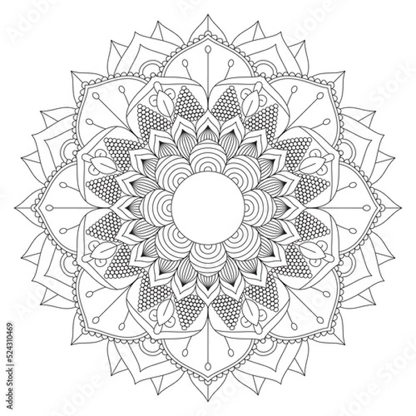 Obraz Circular pattern in form of mandala for Henna, Mehndi, tattoo, decoration. Decorative ornament in ethnic oriental style. Coloring book page.