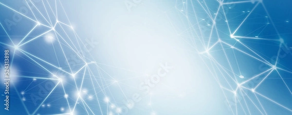 Fototapeta Panoramic abstract dot and triangle connection background., The world is connect and smaller concept, Digital futuristic Earth minimalism background
