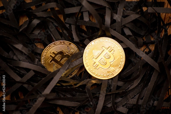 Obraz Bitcoin on a black background with reflection
