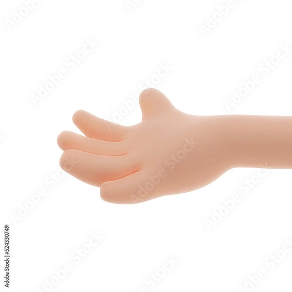 Obraz Open Human Palm of Hand. Gesture Hand of Cartoon Character Isolated on White Background. Vector Illustration of 3d Render.