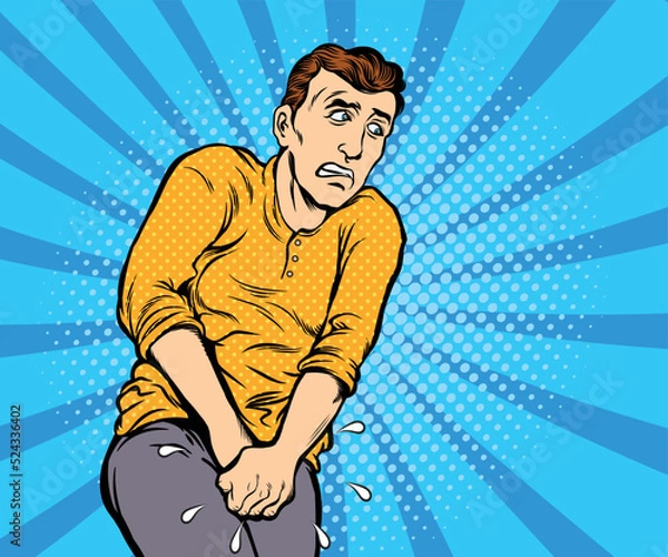 Obraz man having pain to urinate. hand drawn style vector design illustration.