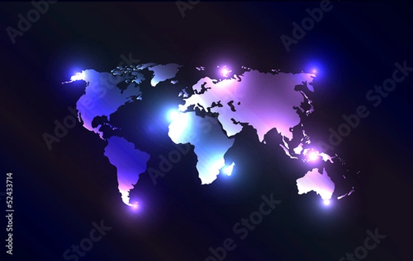 Fototapeta Vector worldmap with laser lights.
